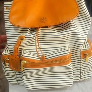 Tory Burch Kerrington Striped Backpack - Black/White